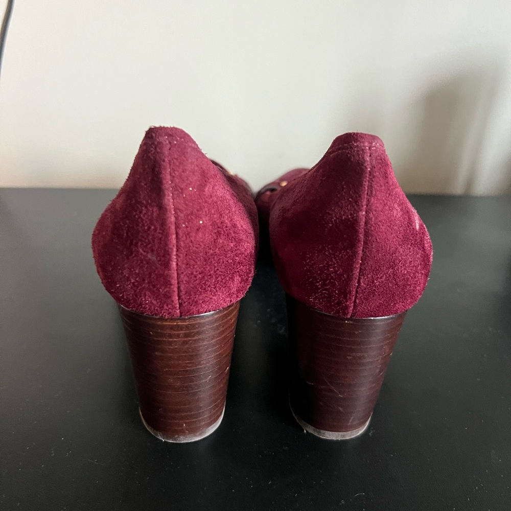 Ralph Lauren Purple Label Burgundy Suede Horsebit Pumps Gold Bit Made in Italy - Picture 3 of 11